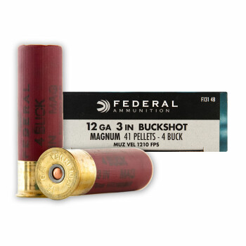 Cheap 12 Gauge Ammo - Federal Power-Shok 3" #4 Buckshot - 5 Rounds