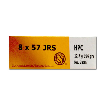 Premium 8x57mm JRS Ammo For Sale - 196 gr HPC Ammunition In Stock by Sellier & Bellot - 20 Rounds