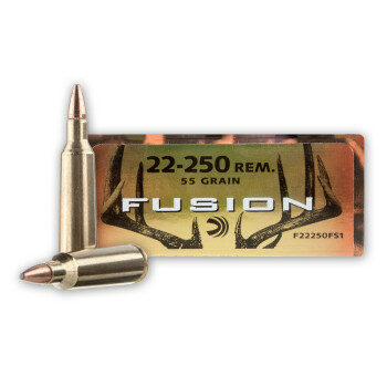 Premium 22-250 Rem Ammo For Sale - 55 Grain Soft Point Ammunition in Stock by Federal Fusion - 20 Rounds