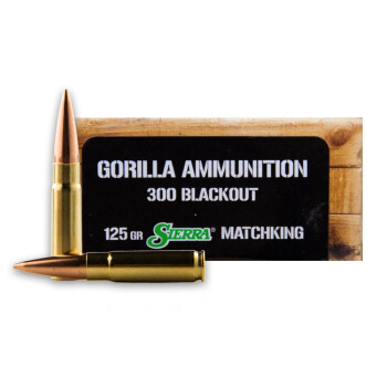Premium 300 AAC Blackout Ammo For Sale - 125 gr Boat Tail Hollow Point - Sierra MatchKing - Gorilla Ammunition - 20 Rounds