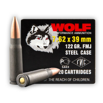 Cheap Wolf Performance Ammo - 7.62x39 122 grain FMJ Ammo - 20 Rounds