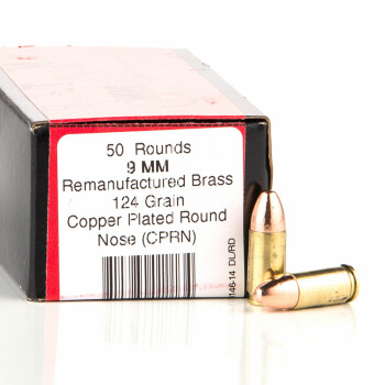 Cheap 9mm Once-Fired Ammo In Stock - 124 gr CPRN - 9 mm Luger Ammunition by BVAC For Sale - 50 Rounds