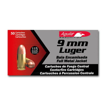 Cheap 9mm Aguila Ammo For Sale - 115 gr Full Metal Jacket Ammunition In Stock - 50 Rounds