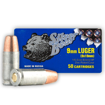 Cheap 9mm Ammo For Sale - 145 gr HP -  Silver Bear Ammunition Online - 50 Rounds