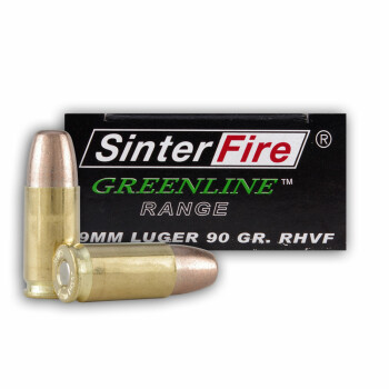 Premium 9mm Sinterfire Frangible RHVF Greenline Ammo - 90gr Frangible -  Sinterfire Greenline Ammunition - 50 Rounds