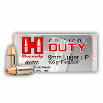 Premium 9mm +P Hornady Critical Duty Ammo For Sale - 135 gr JHP FlexLock Hornady Ammunition In Stock - 50 Rounds
