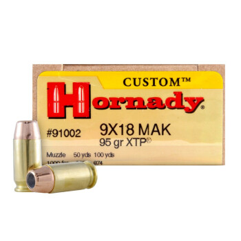 9mm Makarov (9x18mm) Defense Ammo For Sale - 95 gr JHP Hornady XTP Ammunition For Sale