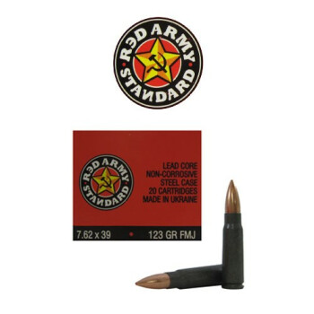 Cheap 7.62x39 Ammo For Sale - 123 gr FMJ Polymer Coated Steel Ammunition by Red Army Standard In Stock - 180 Rounds