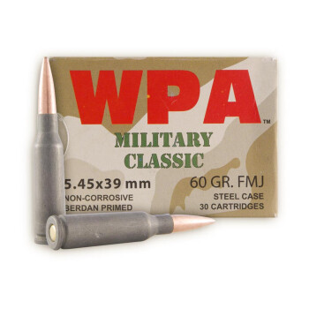 Cheap 5.45x39 Ammo For Sale | 60 gr FMJ Ammunition In Stock by Wolf WPA MC - 30 Rounds