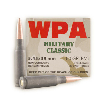 Cheap 5.45x39 Ammo For Sale | 60 gr FMJ Ammunition In Stock by Wolf WPA MC - 30 Rounds