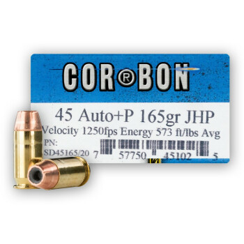 45 ACP +P Ammo - Corbon Self-Defense 165gr JHP - 20 Rounds