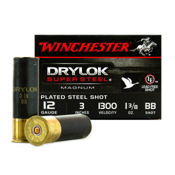 Premium 12 Gauge Waterfowl Ammo - Winchester Drylok Magnum Super Steel 3"  1-3/8 oz #BB Steel Shot - 25 Rounds