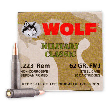 Wolf WPA Military Classic Ammo 223 Rem Ammunition 62 grain full metal jacket - 20 Rounds