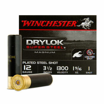 Premium 12 Gauge Waterfowl Ammo - Winchester Drylok Magnum Super Steel 3-1/2" 1-9/16 oz #1 Steel Shot - 25 Rounds