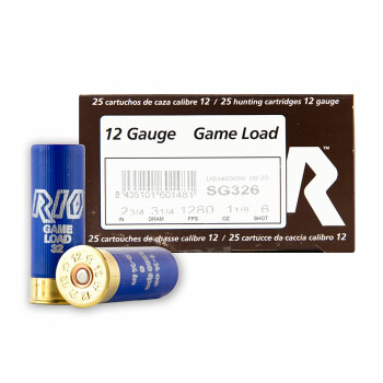 Cheap 12 Gauge Ammo For Sale - 2-3/4" 1-1/8 oz. #6 Shot Ammunition in Stock by Rio Game Load - 25 Rounds