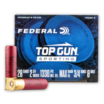 Cheap 28 Gauge Ammo For Sale - 2-3/4" 3/4oz. #8 Shot Ammunition in Stock by Federal Top Gun Sporting - 25 Rounds