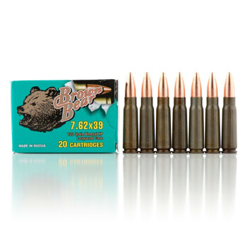 7.62x39 Ammo For Sale - 123 gr HP Ammunition by Brown Bear In Stock - 20 Rounds