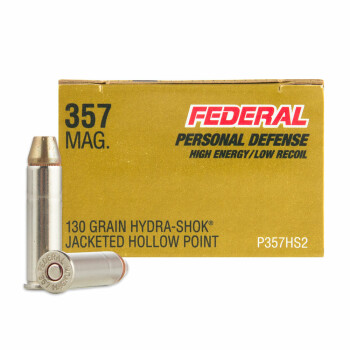 Premium 357 Magnum Personal Defense Ammo For Sale - 130 gr Hydra-Shok JHP Federal Ammo Online - 20 Rounds