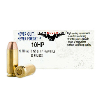 10mm Auto Ammo - Team Never Quit Frangible 125gr HP - 20 Rounds