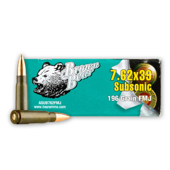 Cheap 7.62x39 Ammo For Sale - 196 Grain FMJ Ammunition in Stock by Brown Bear Subsonic - 20 Rounds