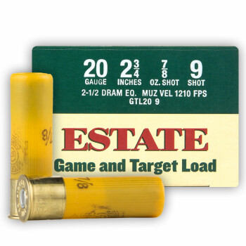 Cheap 20 Gauge Ammo - 2-3/4" Lead Shot shells - 7/8 oz - #9 - Estate Game and Target - 25 Rounds