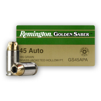 45 ACP Ammo For Sale - 185 gr JHP Remington Golden Saber .45 Auto Ammunition In Stock