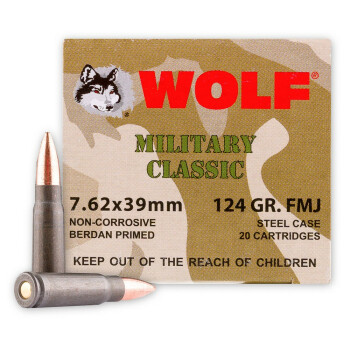 Wolf WPA Military Classic Ammo - 7.62x39 124 grain FMJ Ammo