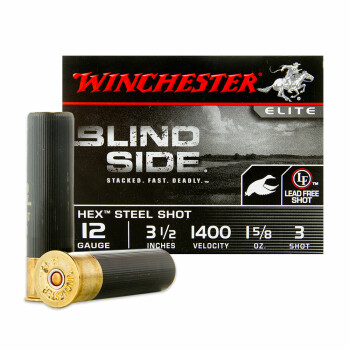 Premium 12 Gauge Ammo - Winchester Blind Side Elite Waterfowl 3-1/2" #3 Hex Steel Shot - 25 Rounds