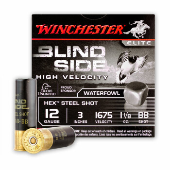Premium 12 Gauge Waterfowl Ammo - Winchester Blindside 3"  1-1/8 oz #BB Hex Steel Shot - 25 Rounds