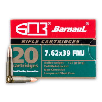 Cheap 7.62x39 Ammo For Sale - 123 Grain FMJ Ammunition in Stock by Barnaul - 20 Rounds