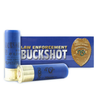 Cheap 12 ga LE Shells For Sale - 2-3/4" 27 pellet #4 Buck Law Enforcement Ammunition by NobelSport - 10 Rounds 