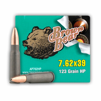 Cheap 7.62x39 Ammo For Sale - 123 gr HP Polymer Coated Ammunition by Brown Bear In Stock - 20 Rounds