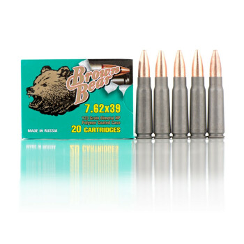 Cheap 7.62x39 Ammo For Sale - 123 gr HP Polymer Coated Ammunition by Brown Bear In Stock - 20 Rounds