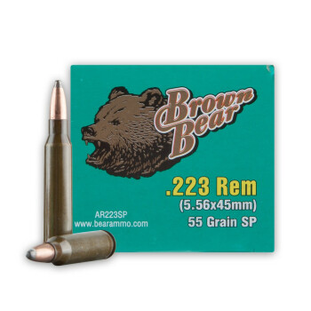 Cheap 223 Rem Ammo For Sale - 55 Grain SP Ammunition in Stock by Brown Bear - 20 Rounds