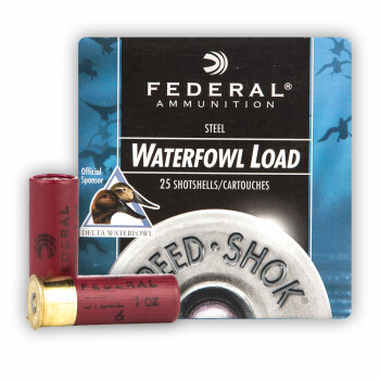 Cheap 12 Gauge Ammo - 2-3/4" Steel Shot Waterfowl shells - 1 oz - #6 - Federal Speed-Shok - 25 Rounds