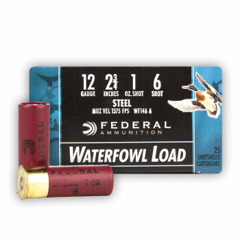 Cheap 12 Gauge Ammo - 2-3/4" Steel Shot Waterfowl shells - 1 oz - #6 - Federal Speed-Shok - 25 Rounds