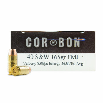 Premium 40 S&W Ammo For Sale - 165 Grain FMJ Ammunition in Stock by Corbon Performance Match - 50 Rounds