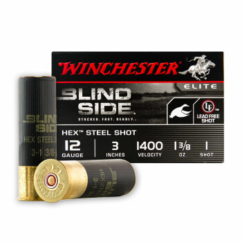 Premium 12 Gauge Ammo - Winchester Blind Side Elite Waterfowl 3" #1 Hex Steel Shot - 25 Rounds