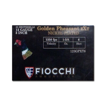 Cheap 12 Gauge Ammo For Sale - 3" 1-5/8oz. #6 Shot Ammunition in Stock by Fiocchi Golden Pheasant - 25 Rounds