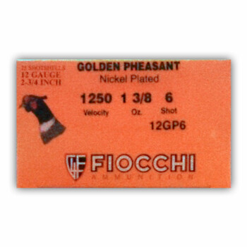 Bulk 12 ga 2-3/4" Golden Pheasant Fiocchi Shells For Sale - 2-3/4" Nickel Plated Lead #6 Loads by Fiocchi Golden Pheasant - 250 Rounds