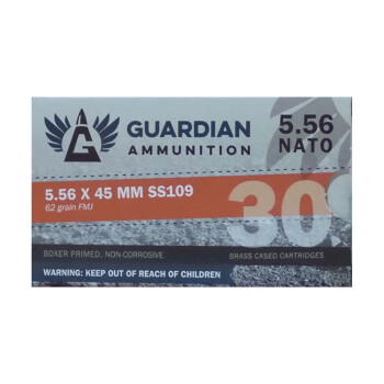 Cheap 5.56x45 Ammo For Sale - 62 Grain FMJ Ammunition in Stock by Guardian Ammunition - 30 Rounds