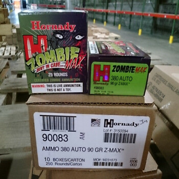 380 Auto Defense Ammo In Stock - 90 gr JHP Z-MAX - 380 ACP Ammunition by Hornady For Sale - 25 Rounds