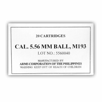 5.56x45 M193 Ammo For Sale - 55 gr FMJ-BT Ammunition In Stock by Armscor