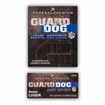 9mm Federal Guard Dog Ammo - 105 gr Expanding Full Metal Jacket -  Federal Ammunition - 20 Rounds