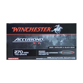 Premium 270 WSM Ammo For Sale - 140 Grain Polymer Tip Ammunition in Stock by Winchester AccuBond CT - 20 Rounds