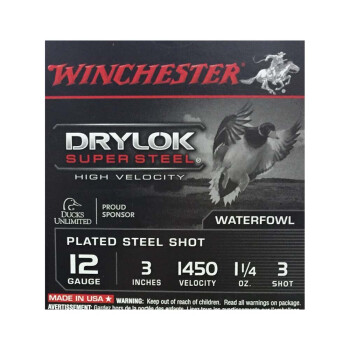 Premium 12 Gauge Ammo For Sale - 3" 1 1/4 oz. #3 Steel Shot Ammunition in Stock by Winchester Drylok Super Steel High Velocity - 25 Rounds  