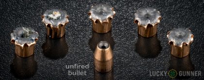 Side by side comparison of an unfired Federal .357 Sig bullet vs. the unfired round