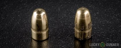 Image displaying fired .25 Auto (ACP) rounds compared to an unfired bullet