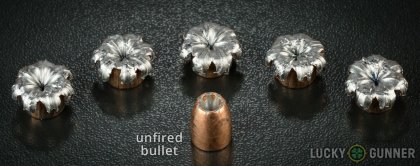 Line-up of Speer .45 ACP (Auto) ammunition - fired vs. unfired