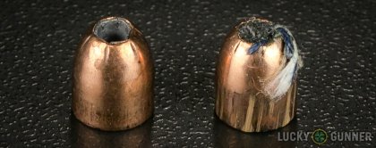 Side by side comparison of an unfired Remington .380 Auto (ACP) bullet vs. the unfired round